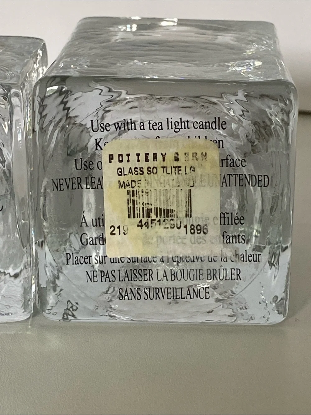 Pottery Barn Square Tealight Candle Holders Vintage Set Of 2 Recycled Glass EUC
